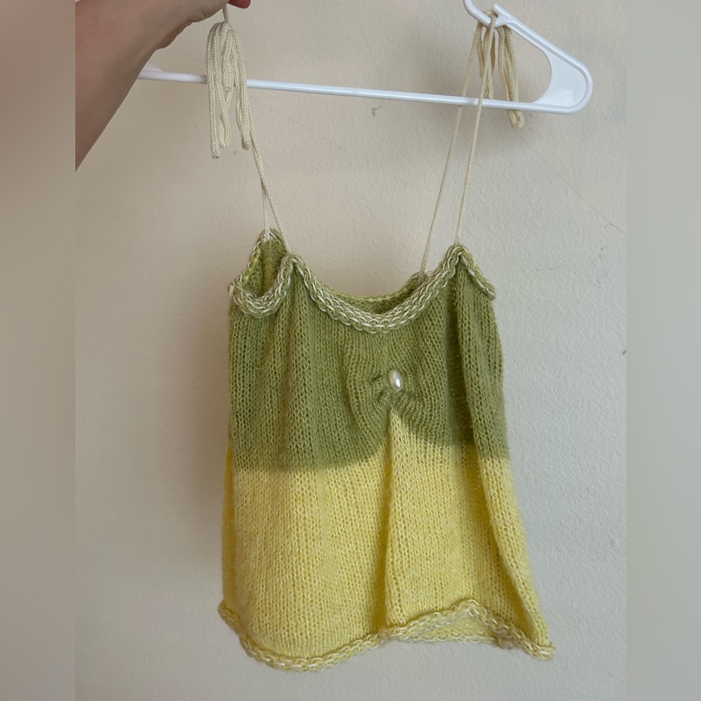 Green and Yellow Knit Women's Top